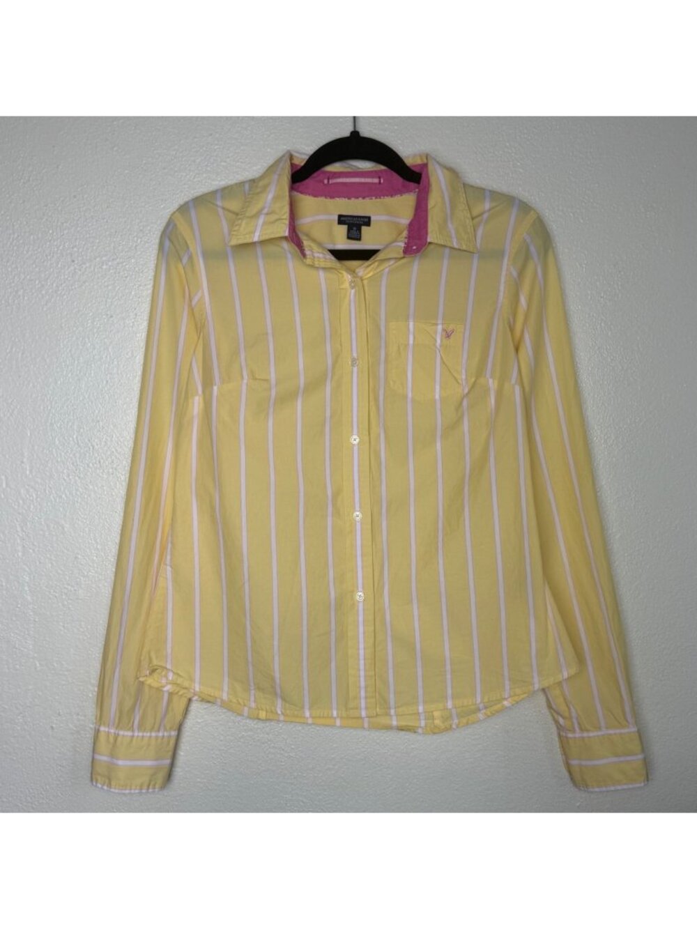 American Eagle Outfitters Womens Yellow & Pink Striped Button-Up Shirt Size 10